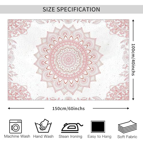 WIUHIO White and Pink Boho Flower Tapestry Mandala Cute Floral Wall Hanging Vintage Hippie Aesthetic Wall Art For Girly Room Bedroom Decor 40 x 60 inches - color: Pink, size: 60"L x 40"W