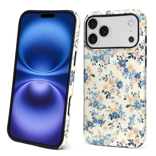 Case for iPhone 17 Pro Max/18 Pro Max,Drop Protection Hybrid 2-Layer Hard Phone Cover-Blue Floral Fragments - color: Blue Floral Fragments, size: iPhone 17 Pro Max/18 Pro Max