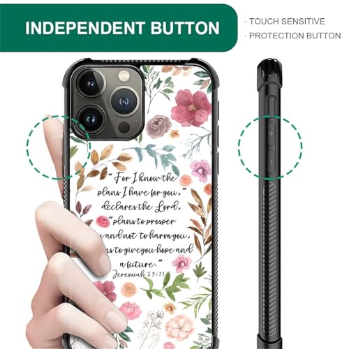 Case for iPhone 16 Pro Max W Bible Verses Floral Inspirational Pattern Design Case for Women Girls Men Soft TPU Bumper Hard PC Back Anti-Fall Shockproof Protective Slim Cover - color: Bible Verses Floral Inspirational, size: iPhone 16 Pro Max
