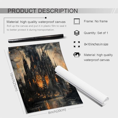 Gothic Victorian Castle Wall Art Vintage Dark Academia Oil Painting Poster Retro Mid Century Goth Vampire Forest Canvas Prints for Living Room Bedroom Wall Decor 08x10 inch Unframed - color: Black-unframed, size: 10L" x 8W"