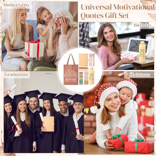 Sayglossy 11 Pcs Christian Gifts Set, Tumbler Notebook Bag Pens, Brown - color: Brown