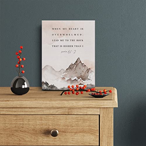 Bible Verse Watercolor Canvas Print Decor When My Heart is Overwhelmed Psalm 61 : 2 Wall Painting Posters Artwork 12”X15” Modern Home Decoration (Framed)… - color: Overwhelmed