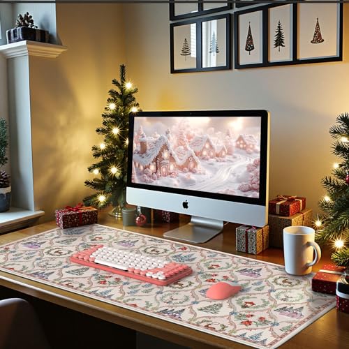 iCasso Christmas Desk Mat, Beige Mouse Pad, Desk Protector Mat - color: Beige Christmas