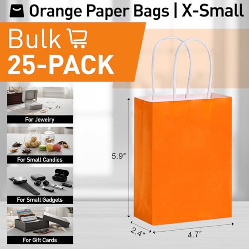 SUNCOLOR 25 Pieces Mini Goodie Bags Orange,6" Gift Bags with Handles for Party Favor Bags Halloween Candy Bags - color: Orange