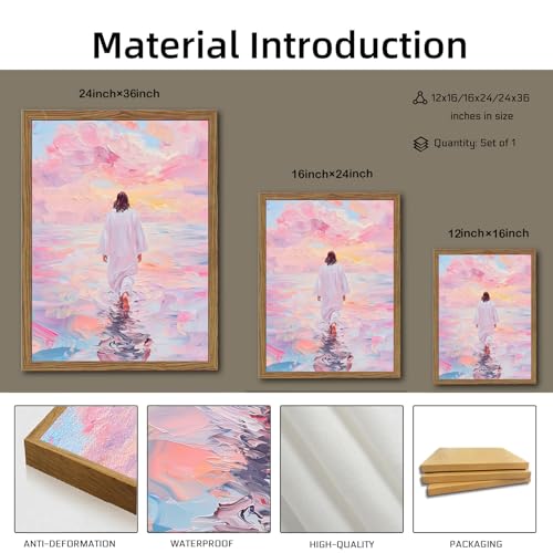 Christian Wall Art, Jesus Walking on Water Canvas Painting, Biblical Miracle Scene, 3D Textured Sandstone Style Wood Framed Artwork for Prayer Room Living Room Bedroom 36x24 Ready to Hang - color: Pink Jesus Walking On Water, size: 36"L x 24"W