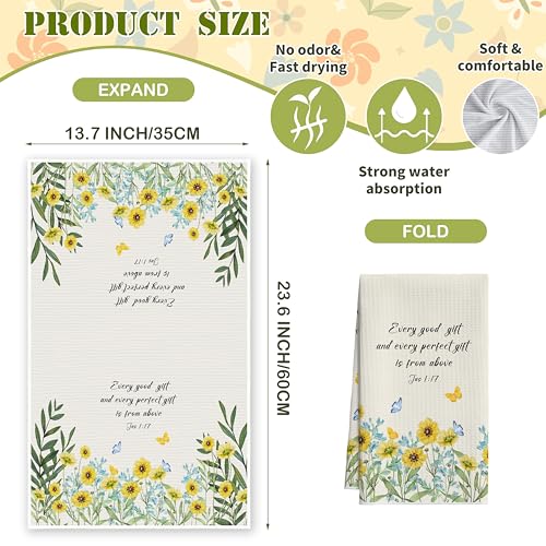 Christian Yellow Floral Kitchen Towels, Bible Wildflowers Dish Towel for Kitchen Bathroom, Daisy Greenery Decorative Hand Towels, Butterfly Fast Drying Tea Towel, Spring Gifts Home Decor-S06 - color: Christian Yellow Floral