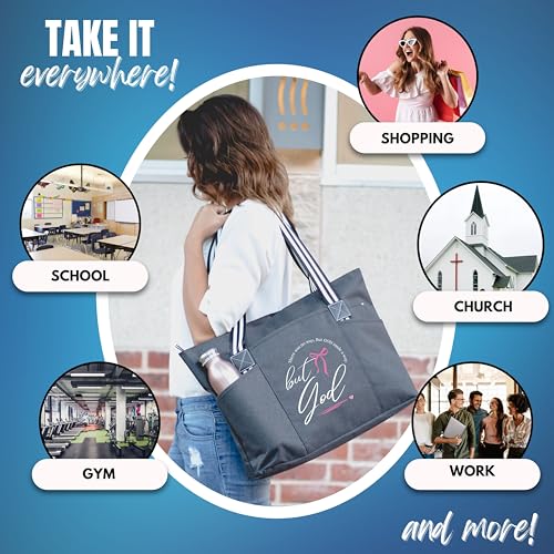 Brooke & Jess Designs Church Bags for Women - Bible Tote Bags for Women, Large Tote Bag for Womens with Zipper - color: Black Tessa But God