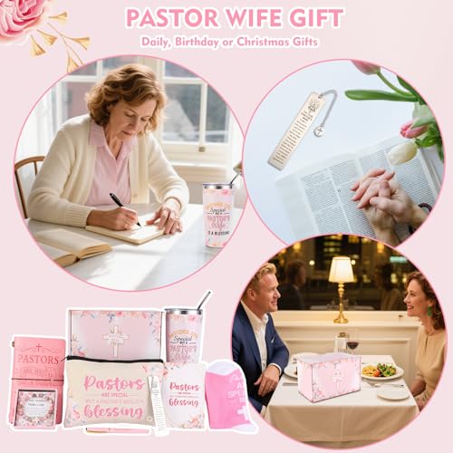 Pastor Wife Appreciation Gifts for Women Christian Gifts Unique Pastor Gift for Pastor's Wife Including Journal Tumbler Socks Makeup Bag Pen Card for Birthday Christmas