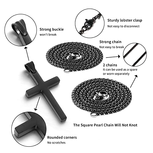 SKQIR Stainless Steel Cross Necklace for Men Silver Cross Necklace for boy Small Cross Pendant Necklace Simple Jewelry Cross Chain Gifts for Men - color: Black:Cross Pendant 0.7'' * 1.2'', style: Chain 18 inches