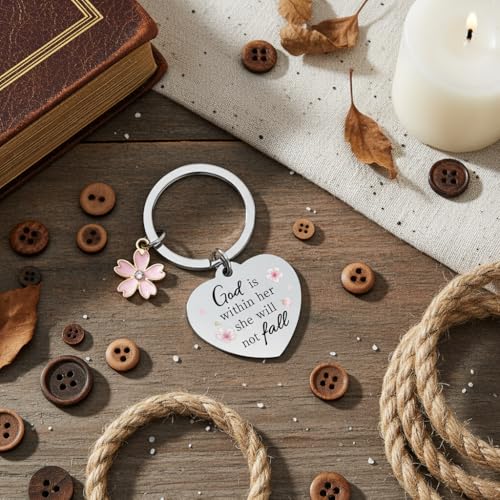 Bible Keyachain Christian Gifts for Women Cross Keychain Religious Gifts Bible Gift Faith Gift for Men - color: God is Within Her,she Will Not Fall