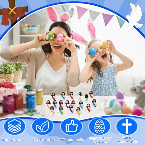 Bememo 80 Pcs Mini Jesus Figures Little Jesus Love You Rubber Action Figures to Hide and Seek for Religious Party Favors Easter Egg Stuffers Sunday Baptism
