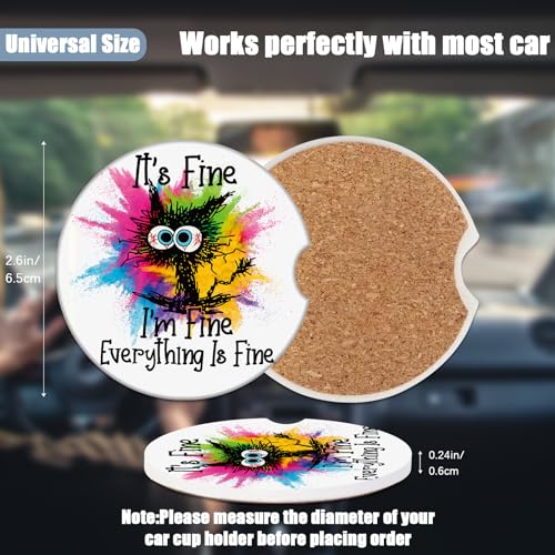 Cup Holders Car Coasters - I'm Fine Cat Absorbent Ceramic Coaster, Drink Cup Holder Coasters, Auto Accessories for Women & Men, Pack of 2 - color: I'm Fine It's Fine