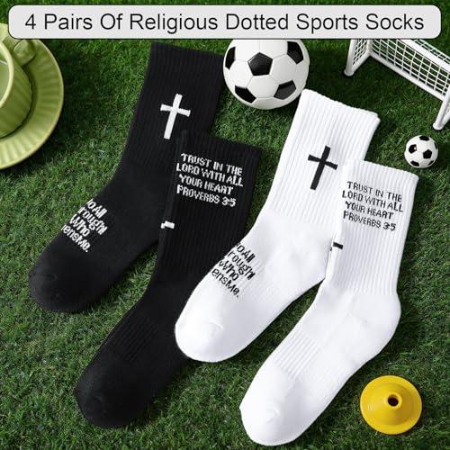 4 Pairs Christian Cross Socks Prayer Religious Socks - color: Black, White