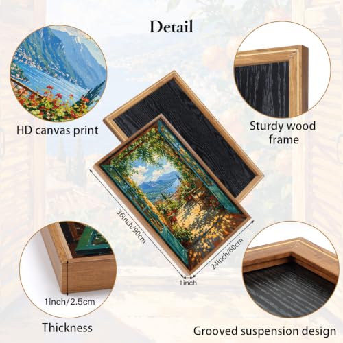 Mediterranean Window View Landscape Wall Art Italian Seascape Canvas Poster - color: Italian Lake View Wall Art, size: 24"L x 36"W