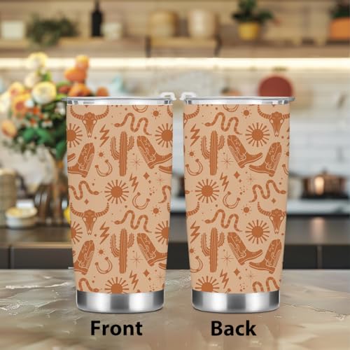 Birthday Christmas Decor Boho Western Coffee Tumbler, 20 oz Tumblers, Insulated Coffee Mug, Stainless Steel Thermal Cup Travel Coffee Cup, Cow Print Stuff Western Gifts for Women Men Coworker - color: Western Stuff 1147