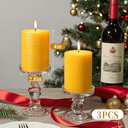 Beeswax Pillar Candles,Non-Toxic Honeycomb Bees Wax Candle for Home,Yellow - color: 2.8x4in, size: 3pcs