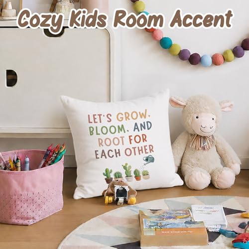 Boho Classroom Decor Pillow Covers 18x18, Inspirational Let's Grow Bloom and Root for Each Other Throw Pillow Cover for Classroom Homeschool Reading Nook Playroom Nursery Sofa Couch - color: Each Other