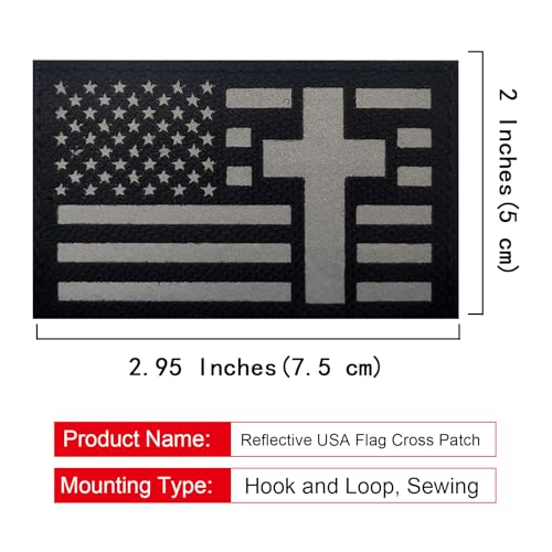 2PCS American Flag Cross Patch Reflective Morale Patch Hook and Loop - color: Grey
