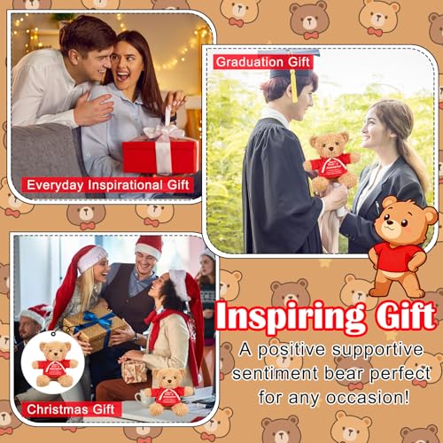 Hollowfly 9.84 Inch Christmas Teddy Bear Stuffed with Positive Messages Cute Red Hoodie Bear Playthings Gifts for Women Men Coworker Birthday Positive Creative Decor - size: 9.84 Inch, style: Clothes-up Bear