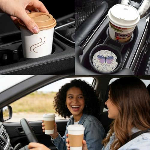 Ceramic Car Cup Coasters 2PCS - Purple Butterfly - color: Purple Butterfly