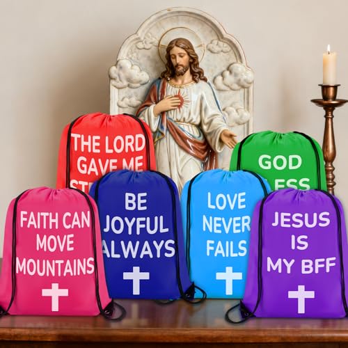 VZZNN 30 Pcs Christian Gifts Drawstring Backpack Bulk Bible Verse Bags Church Supplies String Backpack Cinch Bag Inspirational Religious Jesus Stuff(10 Colors) - color: Style 4