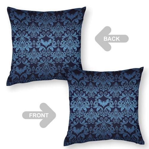 Blue Damask Gothic Vintage Throw Pillow Cover Antique Floral Victorian Goth Couch Sofa Pillowcases Bat Bats Skull Bone Bohemian Pillows Cushion Case for Farmhouse Bed Chair 18x18inch - color: Damaskblack-2