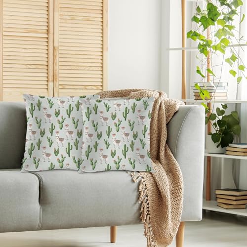 Swono Set of 2 Decorative Throw Pillow Covers Llama, Cute Alpaca Llama Cactus Flowers Farmhouse Pillowcases Accent Pillow Cushion Cover for Couch Sofa Bed Office Armchair 18 X 18 Inch - color: Llama, size: 18" x 18" (Pack of 2)
