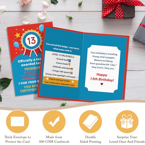 Qiliji Funny 13th Birthday Card for Teen, 13 Years Old Birthday Card for Boy Girl, 13th Bday Cards for Son Daughter Niece Nephew, Officially a Teenager Bday Cards - color: 13th Birthday