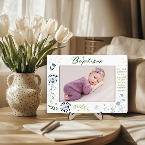 Baptism Gifts for Girl, Baptism Gifts for Boys, Baby Baptism Gift, Baptism Picture Frame, Baptism Gift for Godchild From Godparents-May God Bless You Wherever You Go, 4x6Inch Photo (Blue) - color: Blue