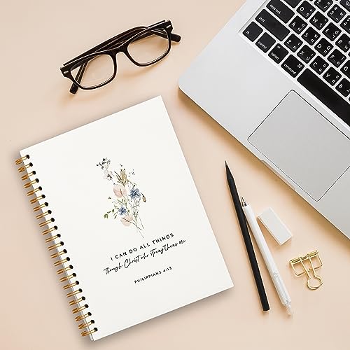 Tizzer Christian Gifts Notebook for Women, Floral Christian Prayer Journal for Woman, Church Notes Journal, Philippians 4:13 I Can Do All Things Through Christ Hardcover Spiral Notebook 5.5x8.3 - color: Multicolor