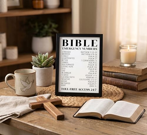Christian Bible Emergency Numbers Canvas Wall Art Solid Wood Framed 8X10in - color: Bible, size: 10"L x 8"W