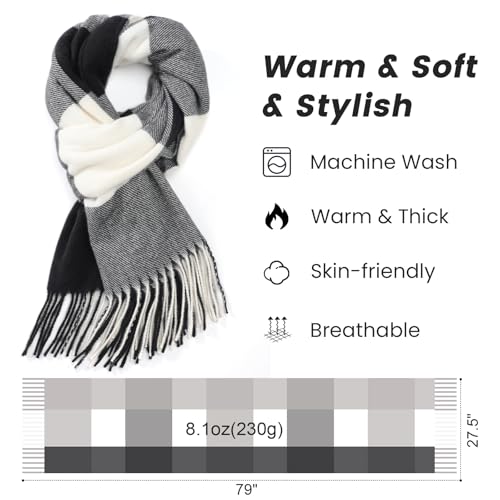 Winter Scarf for Women Plaid Long Oversized blanket Shawl Wraps Gift - color: Black & White