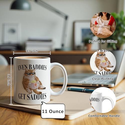 Funny Orange Cat Meme Mug 11 oz, Mental Health Gifts, Anxiety Relief Gifts Coffee Cups Ceramic, Even Baddies Get Saddies Ceramic Mug for Coffee Tea Hot Cocoa Home Office Work - color: 06Child