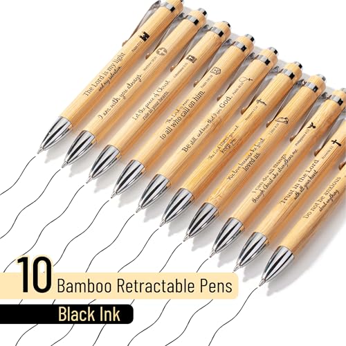 Mr. Pen- Bible Verse Pens, 10 Pack, Retractable Bamboo Pen, Black Ink - size: 10 Pack