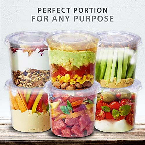 Disposable Portion Cups with Lids - 200 Set Disposable Clear Plastic, Ideal for Jello Shot, Condiment and Sauce Cups with Lids Restaurant quality Souffle Portion Container (5.5oz) - size: 5.5oz