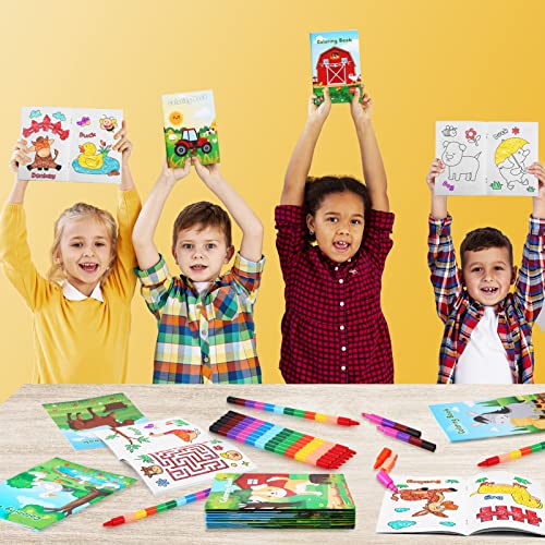 BenLouis 24 Farm Animal Mini Coloring Books with 24 Crayons for Kids Bulk - style: Farm