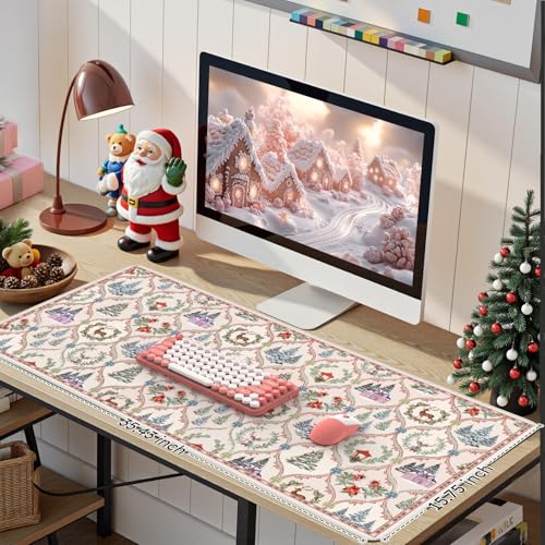iCasso Christmas Desk Mat, Beige Mouse Pad, Desk Protector Mat - color: Beige Christmas