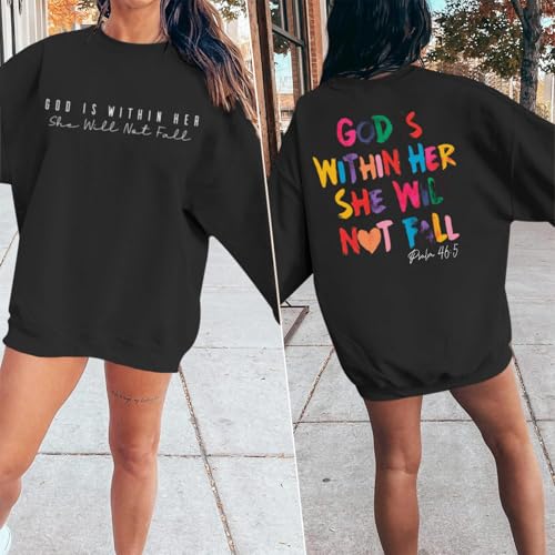 Sulayesh Christian God Is Within Her Sweatshirts Women Jesus Faith Bible Verse Shirts Oversized Inspirational Hoodie Pullover - color: Black, size: XX-Large