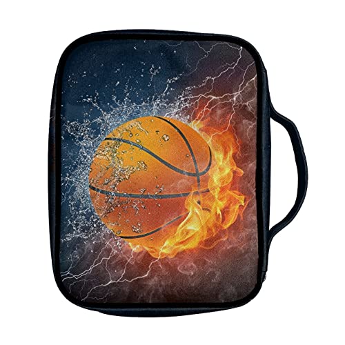 Coldinair Fire Water Basketball Print Bible Case for Men Boys Teens,Bible Cover Bags Carrying Book Case Church Bag Bible Protector with Handle and Zippered Pocket - color: Fire Water Basketball