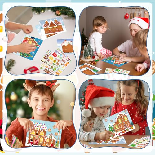 Frienda 96 Pcs Christmas Gingerbread House Stickers Crafts Kits Bulk Winter - style: Gingerbread House