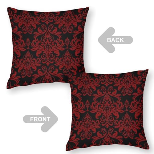 Vintage Red Black Damask Floral Throw Pillow Cover Oriental Antique Couch Sofa Pillowcases Luxury Gothic Bohemia Flowers Pillows Cushion Case for Farmhouse Bed Chair 18x18inch - color: Damaskblack-17