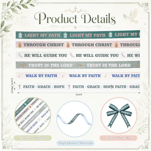6 Rolls Bible Verse Ribbon, 3/8 Inch Grosgrain Religious Ribbon, Faith - color: Growth