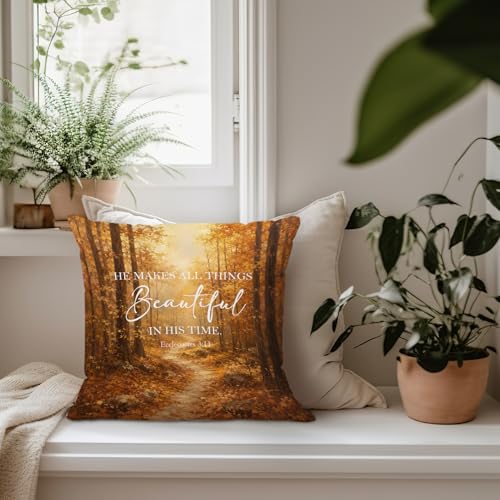 Christian Fall Forest Path Landscape Throw Pillow Covers 18x18 - color: Fall Forest