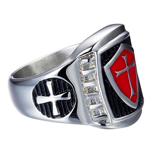 Men's Stainless Steel Knight Ring Templar Biker Crusader Cross Masonic Red Size 11 - size: 11