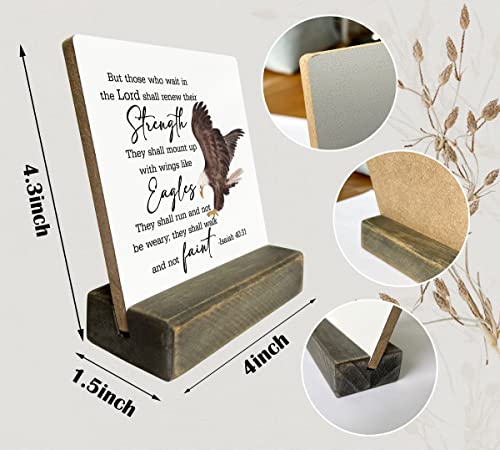 Christian Quote Wood Plaque Gift, Isaiah 40:31- But Those Who Wait Upon The Lord, Plaque with Wooden Stand, Meaningful Wood Sign Plaque Gift, Bible Verse Gift Wood Sign, Christian Family Décor - color: Christian16