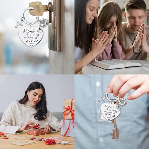 Sunflower Christian Gifts Keychain for Women, Inspirational Bible Verse Keyring, Religious Faith Gift for Birthday Christmas - color: Silver