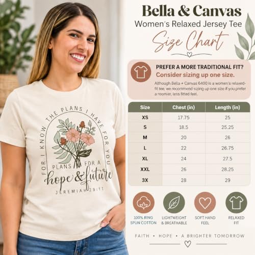 Christian Shirts for Women, Bible Verse Scripture, Jesus Faith Graphic Tee - color: Jeremiah 29:11 - Cream, size: Medium