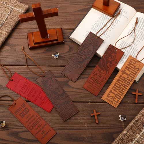 Glenmal 6 Pcs Leather Bible Verse Bookmark for Men, Lion Scripture