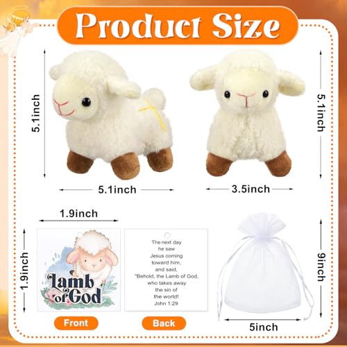 Shappy 3 Pcs Mini Easter Stuffed Animal Nativity Plush Sheep Plush Toy Religious Stuffed Animal, Easter Party Favors Basket Stuffers Christian Gifts for Baptism First Communion Christening