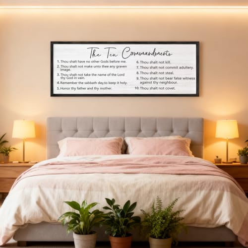 The Ten Commandments Rustic Bible Verse Framed Wall Art, 40''×15'' Positive Religious Christian Saying Sign for God Jesus Christ Prayer, Vintage Horizontal Holy Inspirational Catholic Scripture Decor - color: Black Frame, style: The Ten Commandments